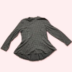 Papillon Black & White Checkered Peplum Long Sleeve Shirt